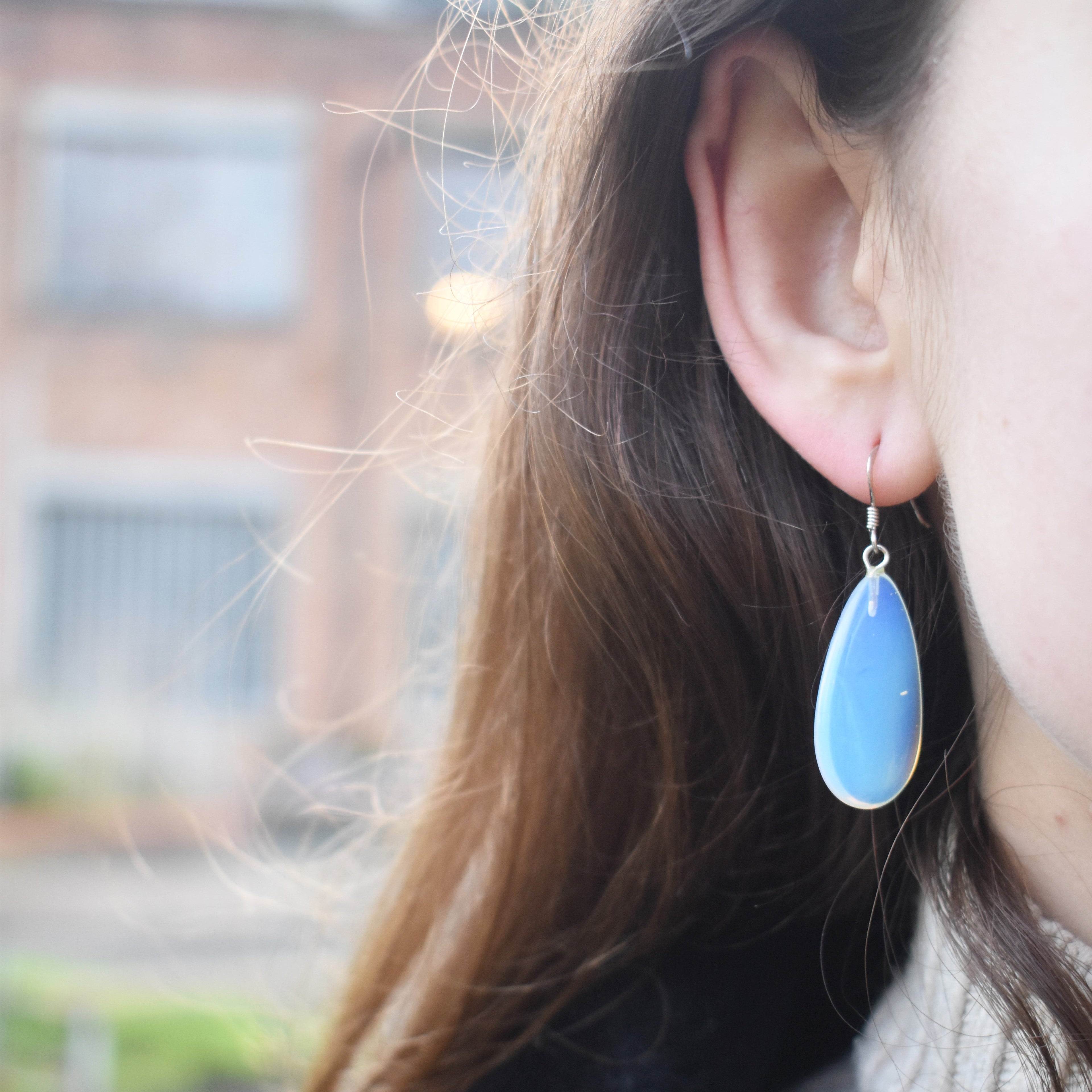 Sea Glass Opal Sterling Silver Earrings, Minimalist Earrings, Bloom Collection | by nlanlaVictory-1