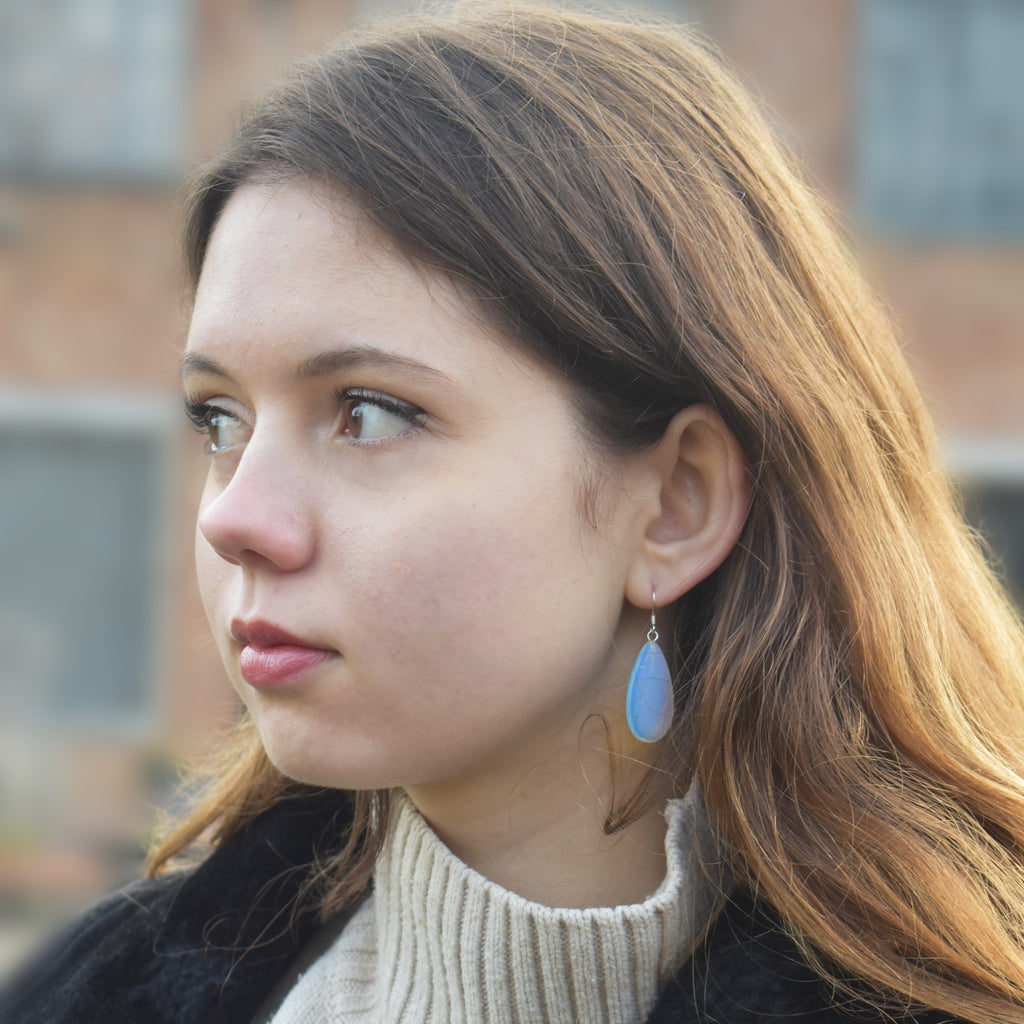 Sea Glass Opal Sterling Silver Earrings, Minimalist Earrings, Bloom Collection | by nlanlaVictory-4