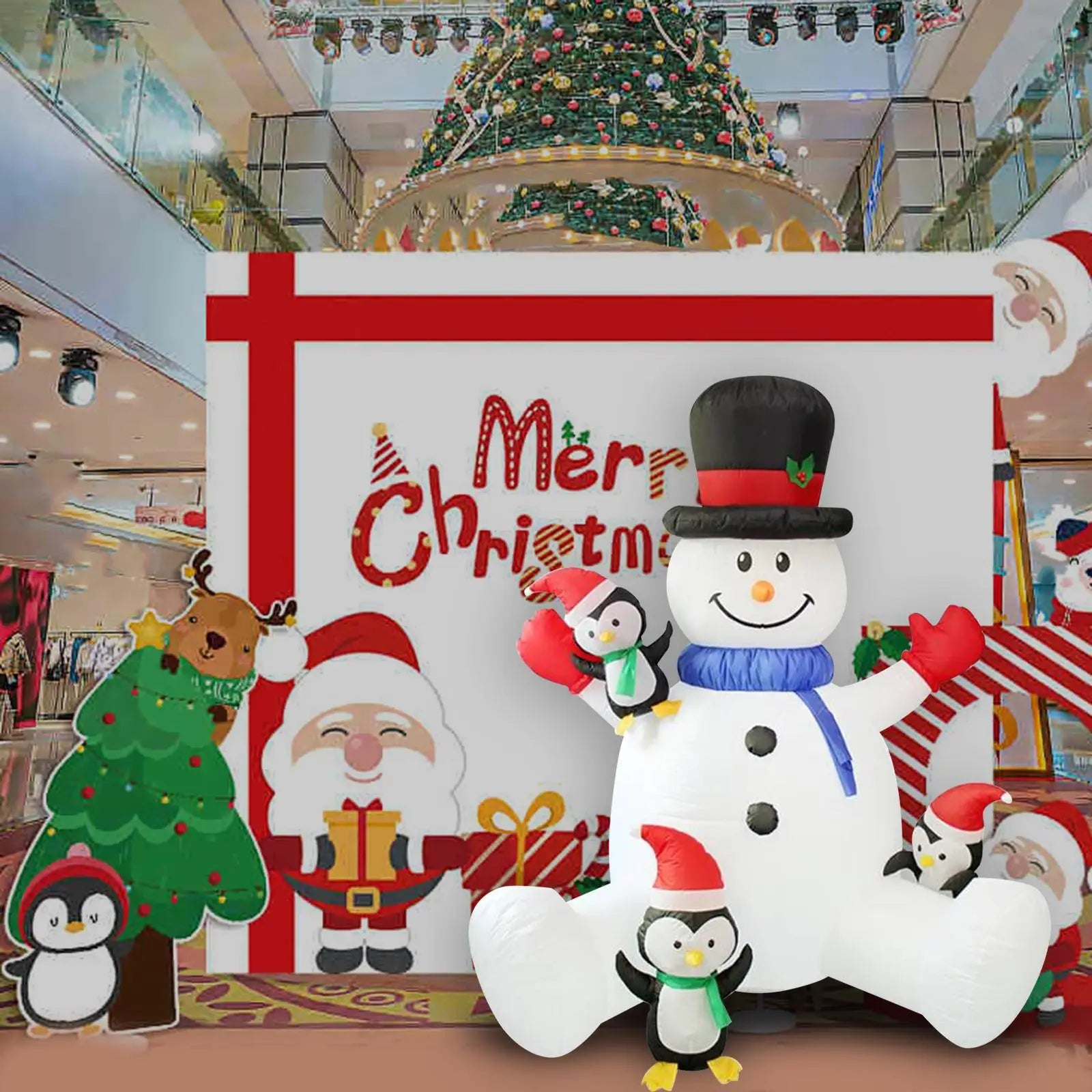 Christmas Inflatable Snowman with Cute Penguins