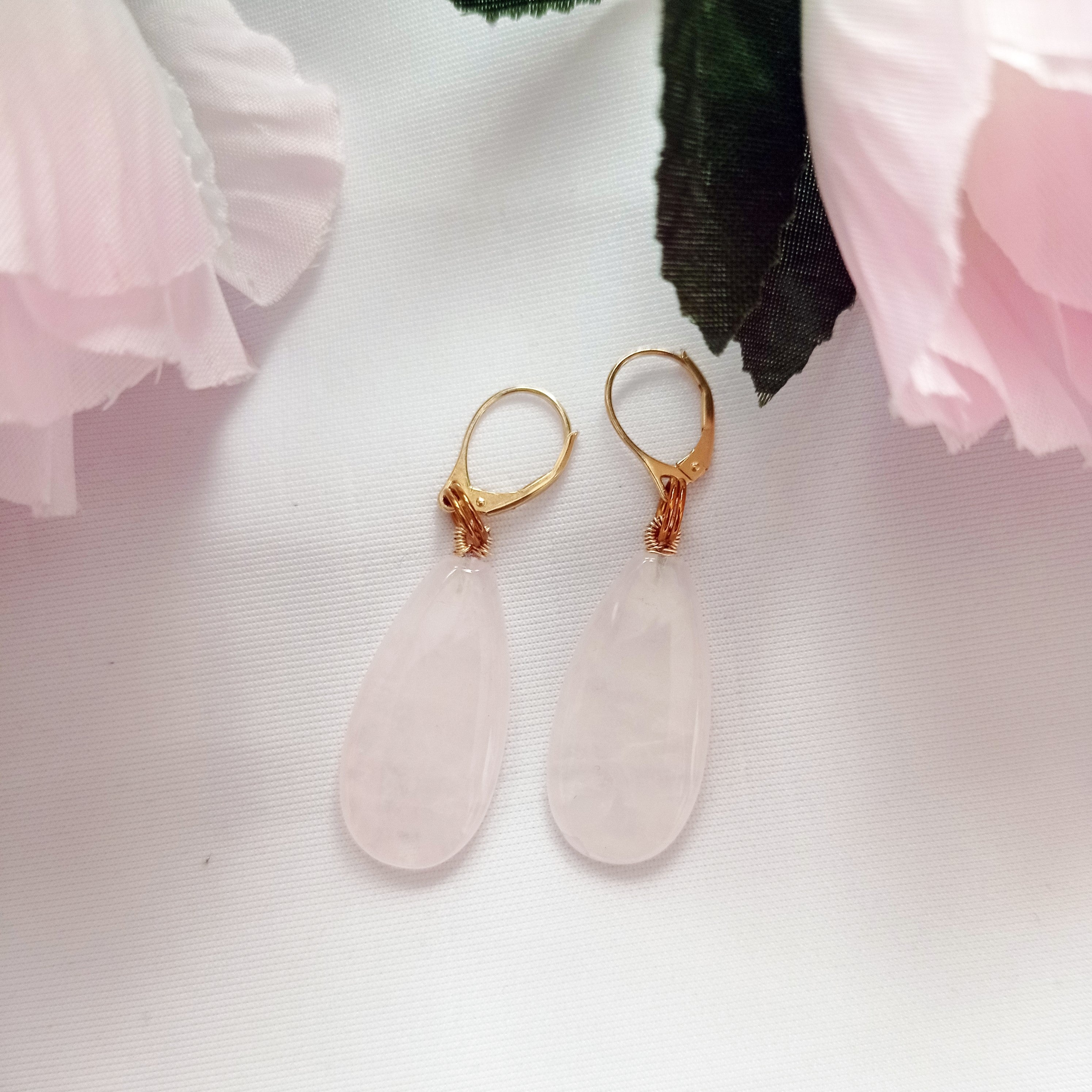 Rose Quartz and Yellow Gold Vermeil Earrings, Gemstone Earrings, Pink Gemstones, Feminine Jewelry,Bloom Collection | by nlanlaVictory-4