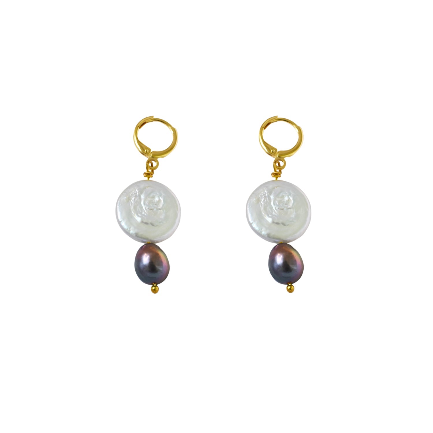 Coin freshwater pearl huggie earrings with purple pearls | by Ifemi Jewels-0
