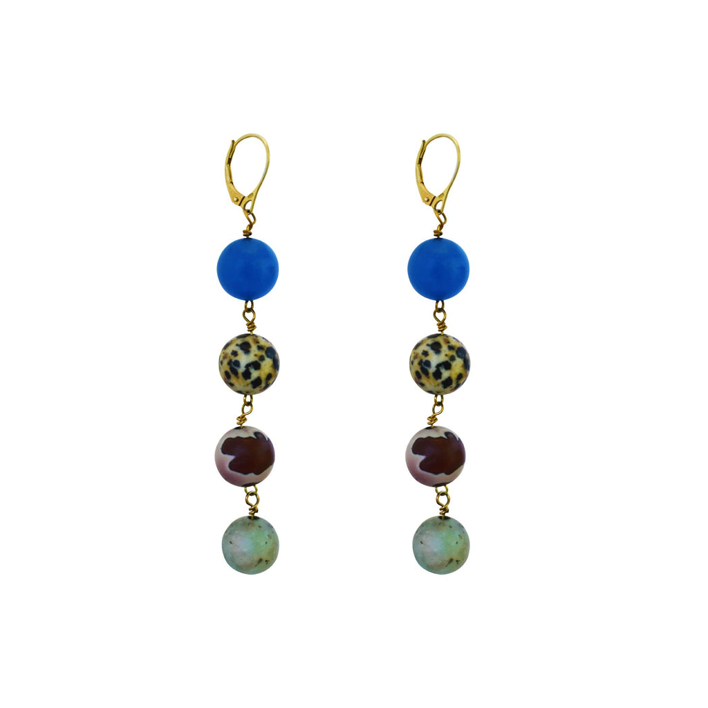Blue Aventurine, Dalmatian Jasper, Mookaite and Sesame Jasper Yellow gold vermeil or 18k gold earrings | by nlanlaVictory-0